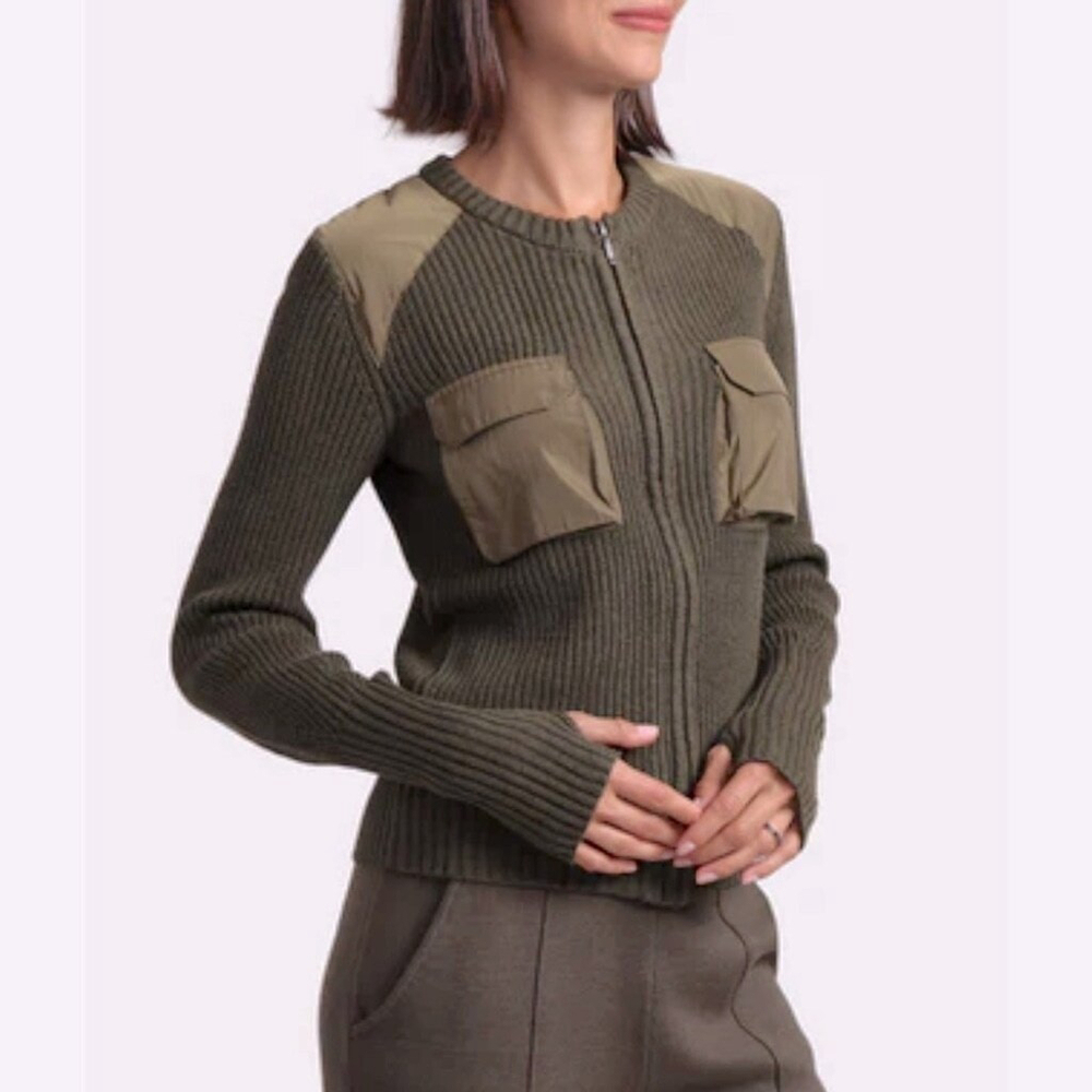 Minnie Rose Cotton Cashmere Shaker Utility Zip Up Cardigan Jacket Size XS